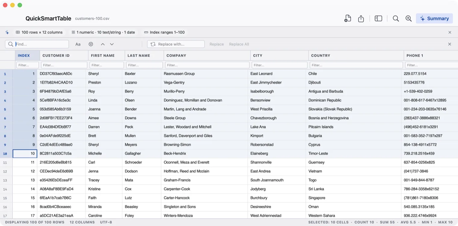Find and replace running across the whole file rather than the visible rows